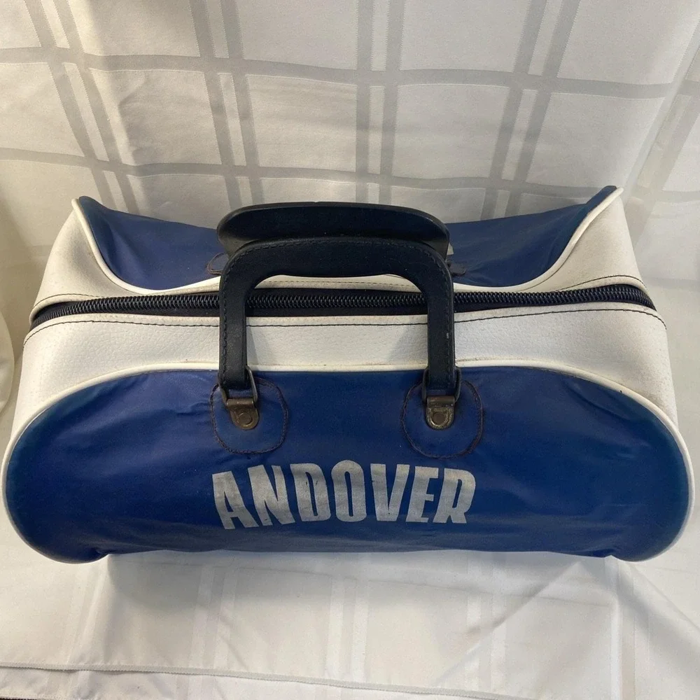 Phillips Andover Vintage Leather Gym Duffel Blue And White With Working Zipper